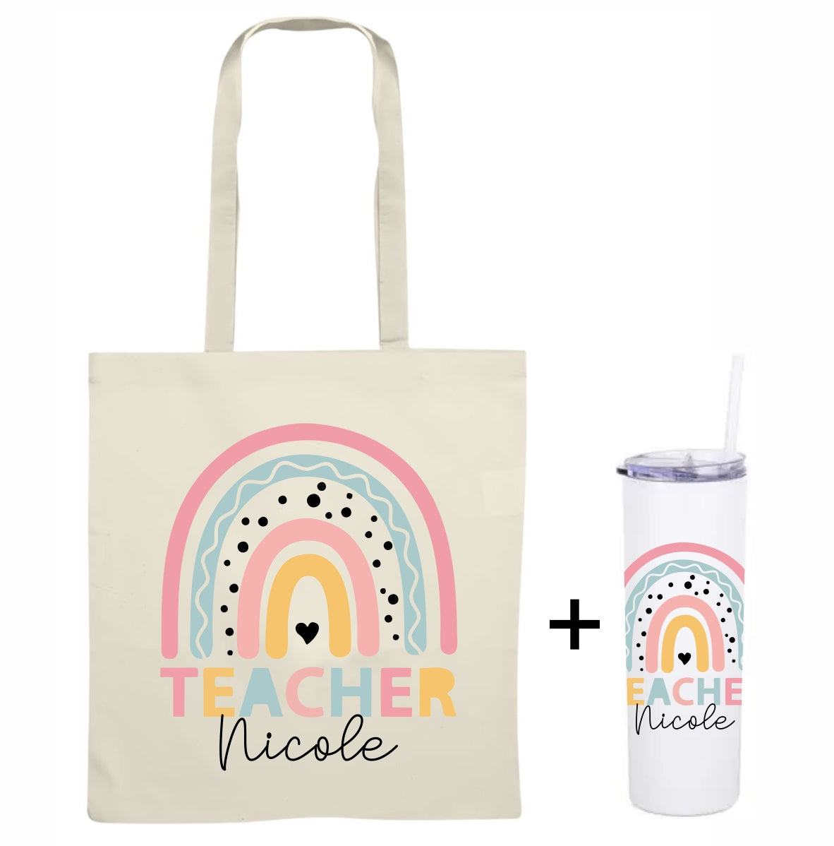 Teacher tote + skinny tumbler combo