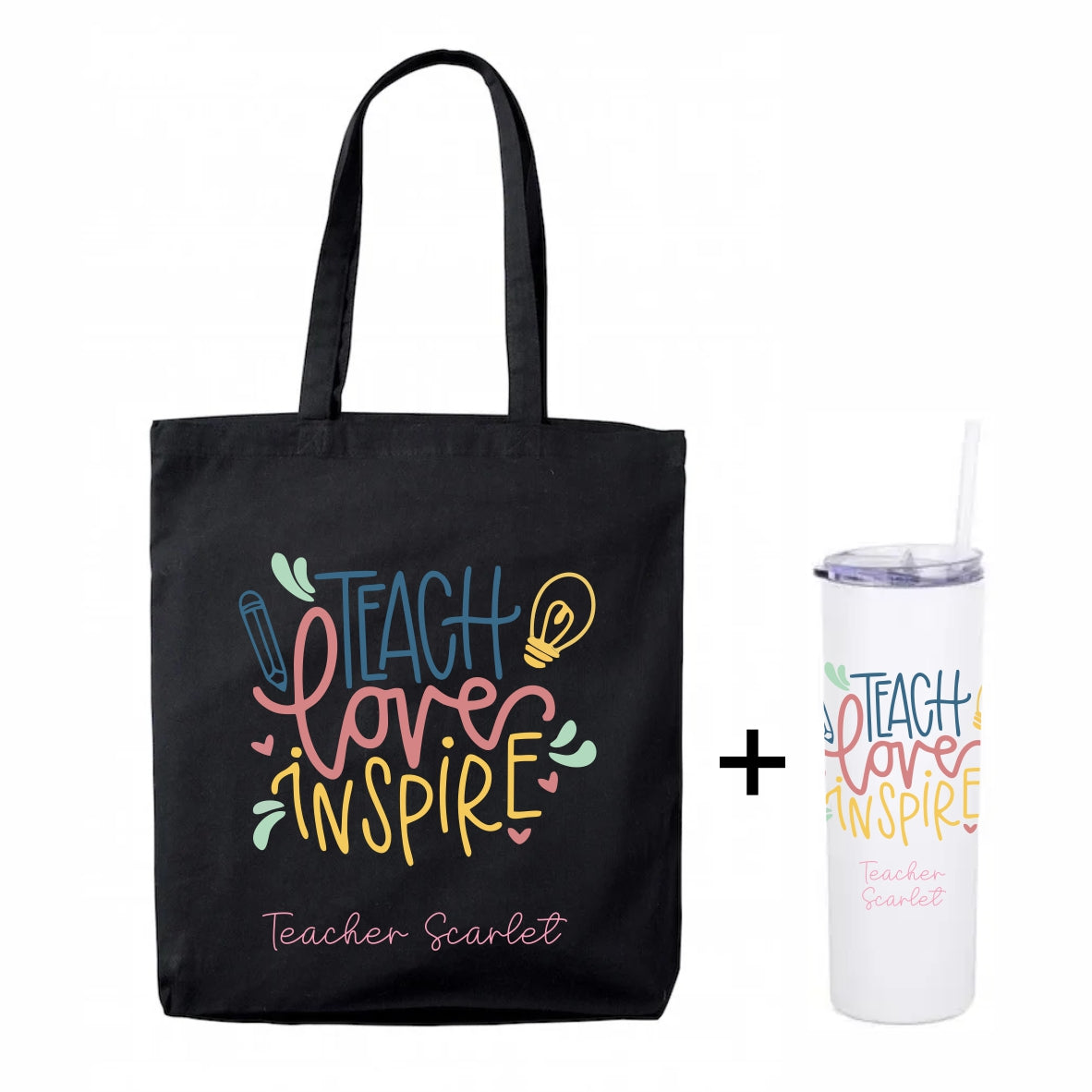 Teacher tote + skinny tumbler combo