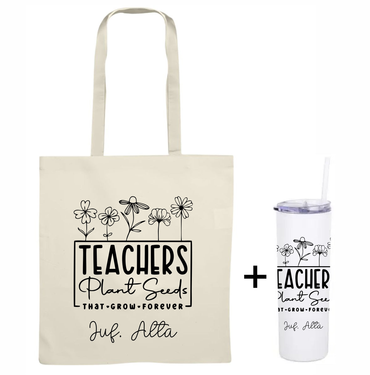 Teacher tote + skinny tumbler combo