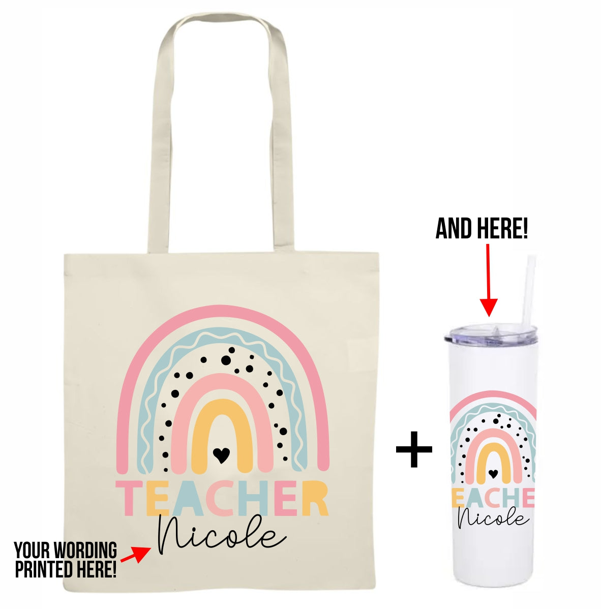 Teacher tote + skinny tumbler combo