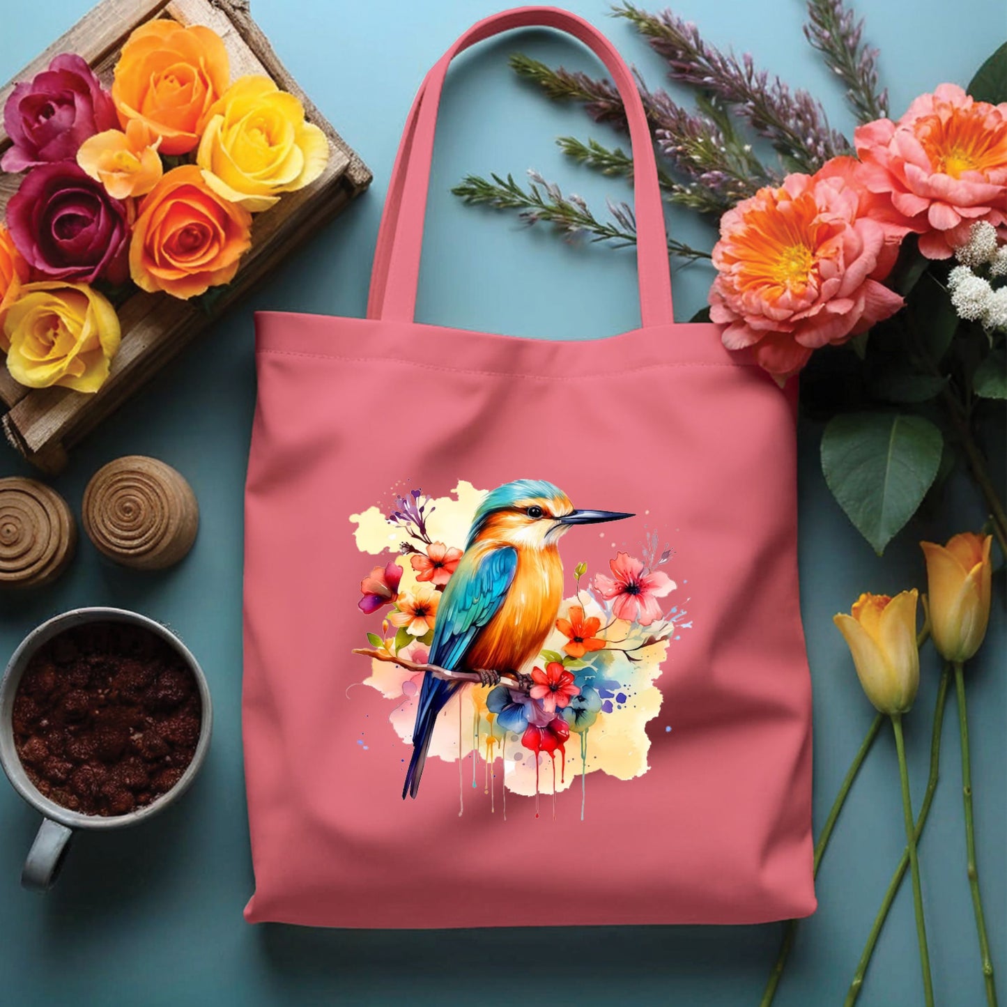 Colour cotton tote bag with print