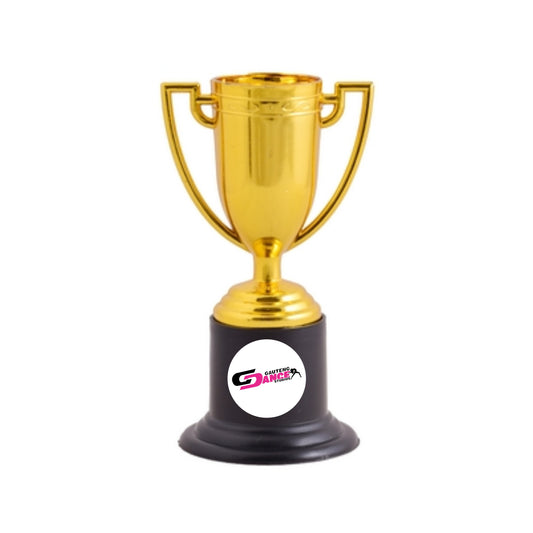 Mini cup trophy with a dome sticker