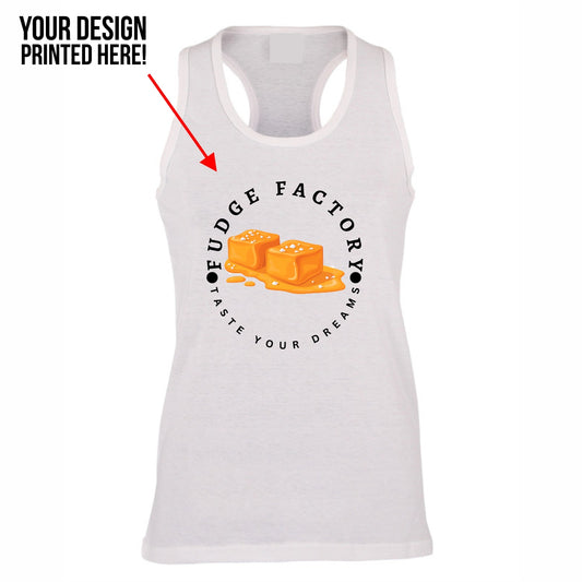 A4 DTF print on ladies racerback tee