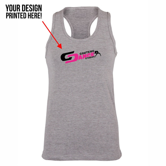 A5 DTF print on ladies racerback tee