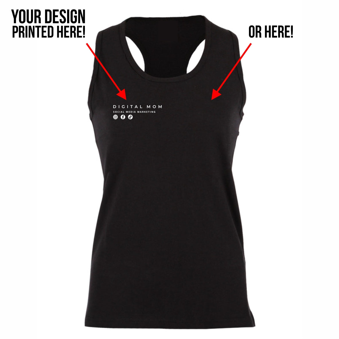 A6 DTF print on ladies racerback tee