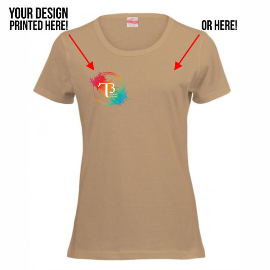 A6 DTF printed on Ladies fitted tee