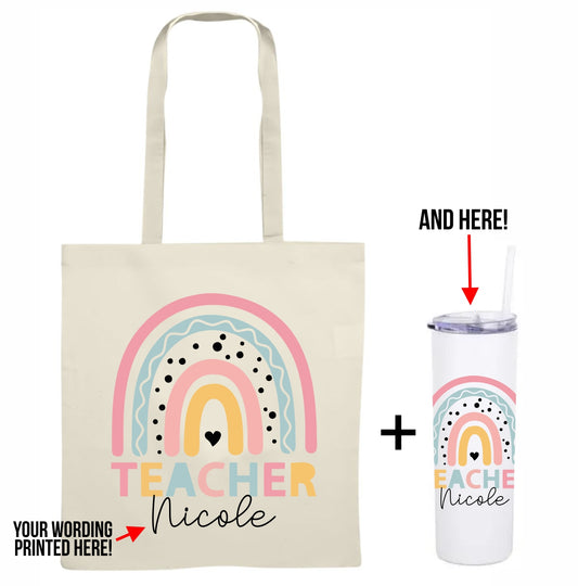 Teacher tote + skinny tumbler combo