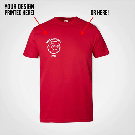 A6 DTF print on a promo tee (XS - L)