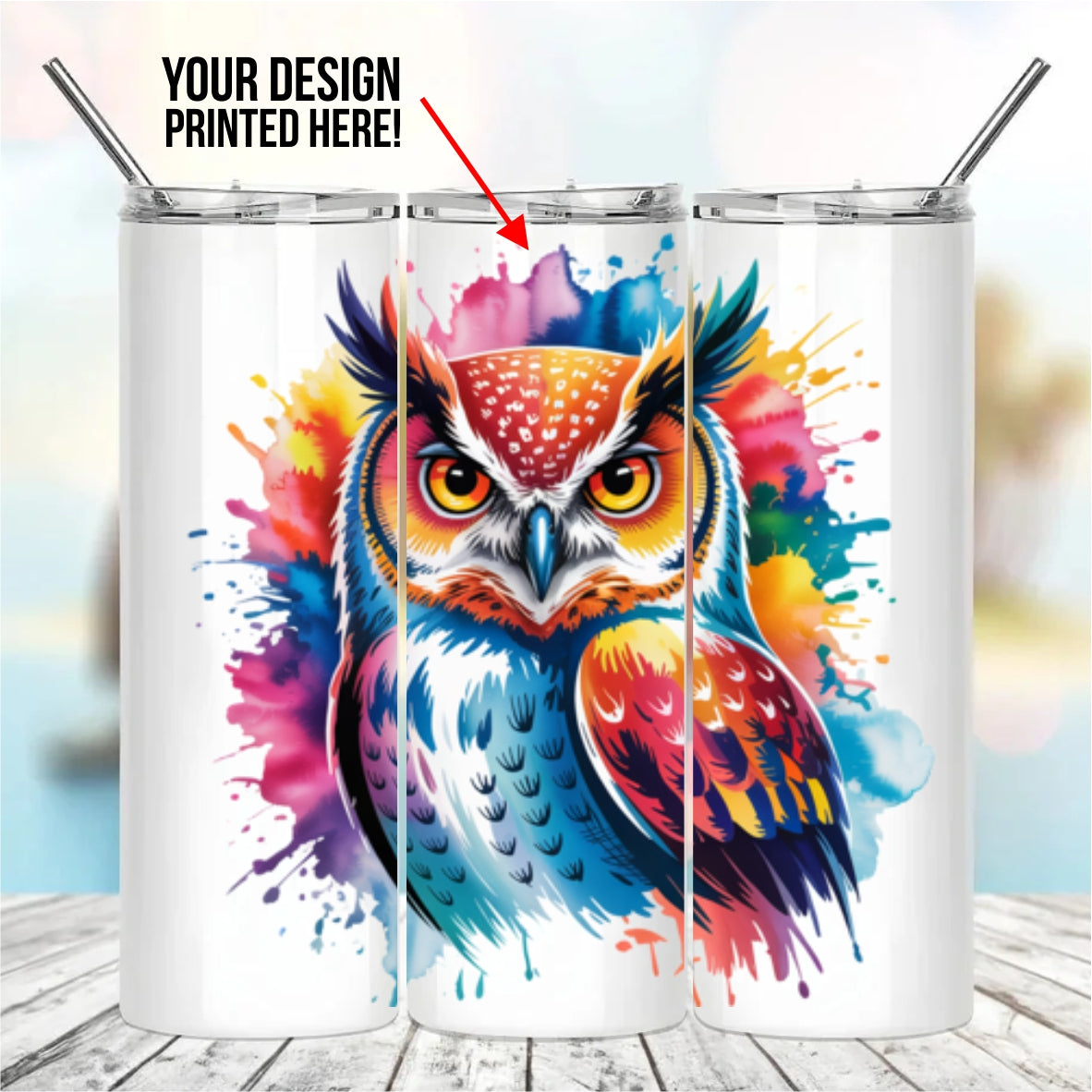 White skinny tumbler with print