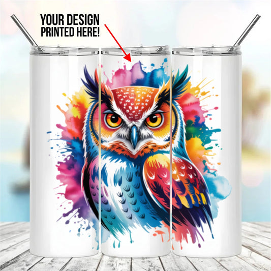 White skinny tumbler with print